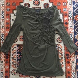 Anthropologie 3/4 Sleeve Embellished Knit Top
